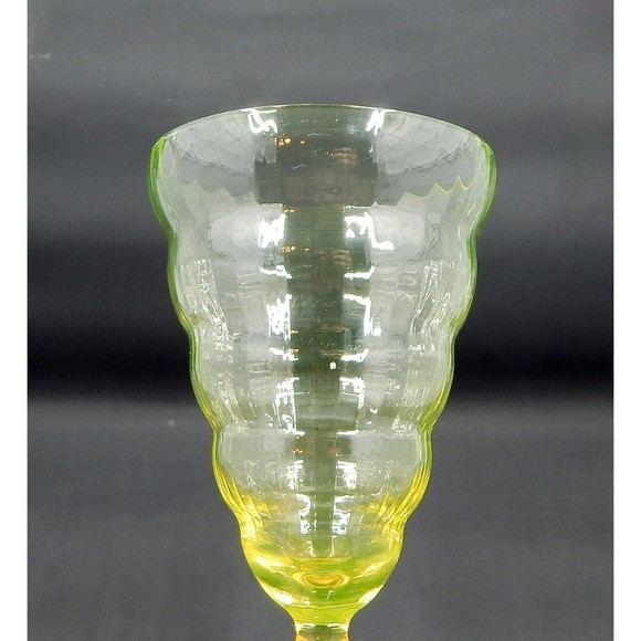 Utility Glass Works Cambodia Ware Vaseline Amber Foot Wine Water Goblet Pair 4 - Picture 9 of 15